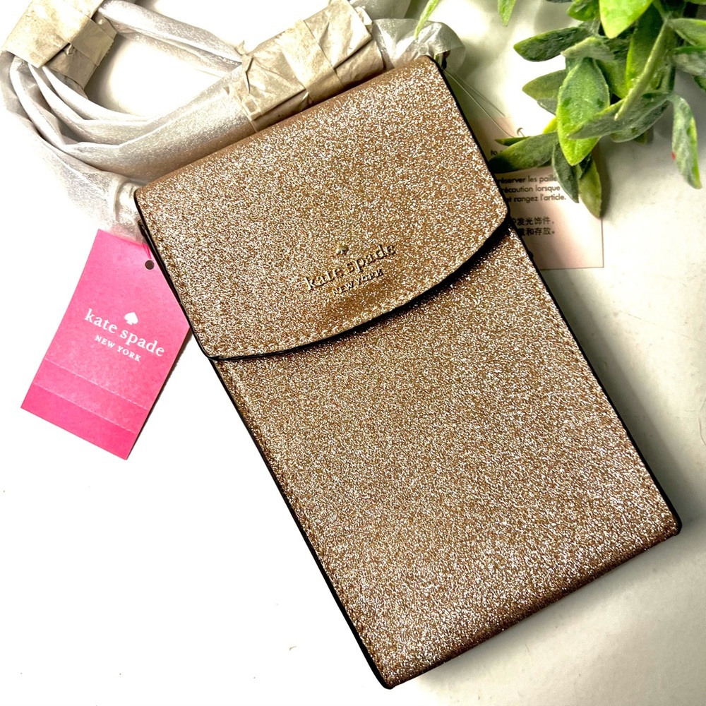 NWT, Kate Spade Rose Gold Glitter North South Crossbody